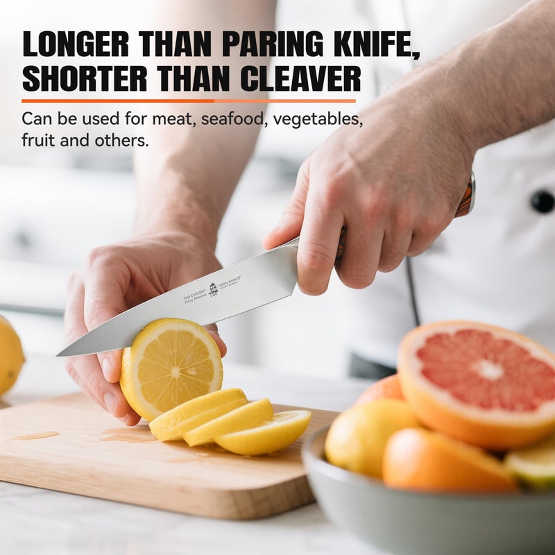 TUO Utility Knife, 5 inch Small Kitchen Knife for Paring & Slicing, with Ergonomic Pakkawood Handle, High Carbon German Stainless Steel - Fiery Phoenix Series - Image 5